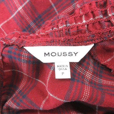 マウジー moussy シャツ ブラウス ハイネック リボン チェック 長袖 F 赤 レッド /AU レディース_画像5