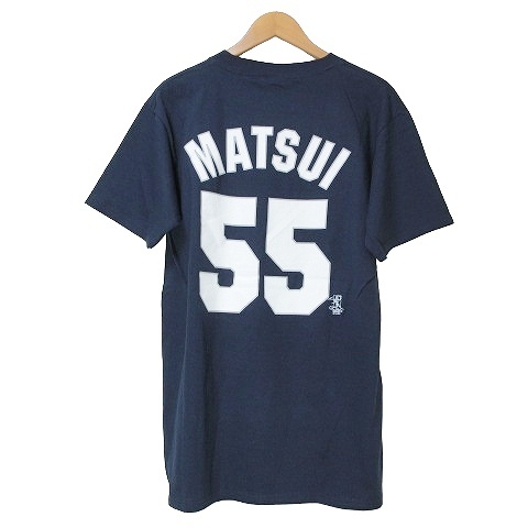 未使用品 マジェスティック MAJESTIC タグ付 Tシャツ 半袖 ヤンキース 松井 カットソー プリント USA製 クルーネック 丸胴 M 紺 ネイビー_画像2