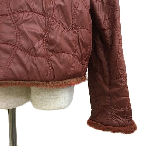 ロロ LOLO Collection ジャケット コート 中綿 フェイクファー ジップアップ ナイロン 長袖 42 エンジ 赤 レッド レディース_画像3