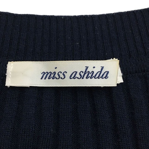 ミス アシダ miss ashida カーディガン ニット ラウンドネック 無地 リブ フリル ウール 長袖 M 紺 ネイビー レディース_画像5