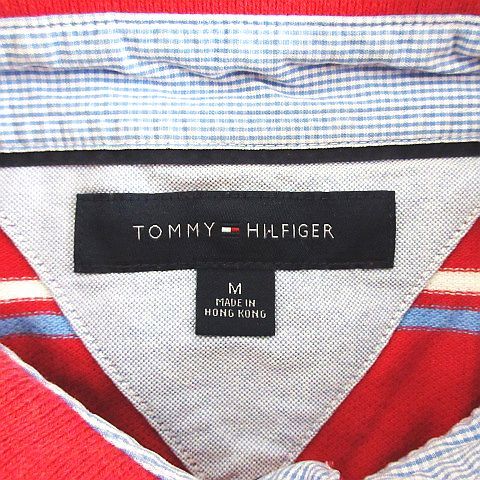 トミーヒルフィガー TOMMY HILFIGER ポロシャツ 半袖 ボーダー ロゴ コットン M レッド ※EKM メンズ_画像3
