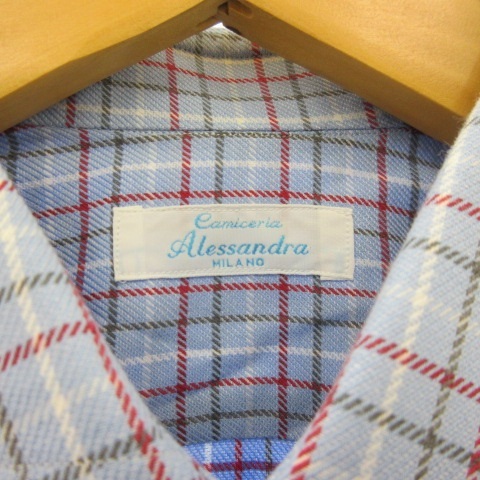 Camiceria Alessandra アレッサンドラ シャツ カジュアルシャツ 長袖 チェック 白 ホワイト 紫 パープル系 約XL メンズ_画像3