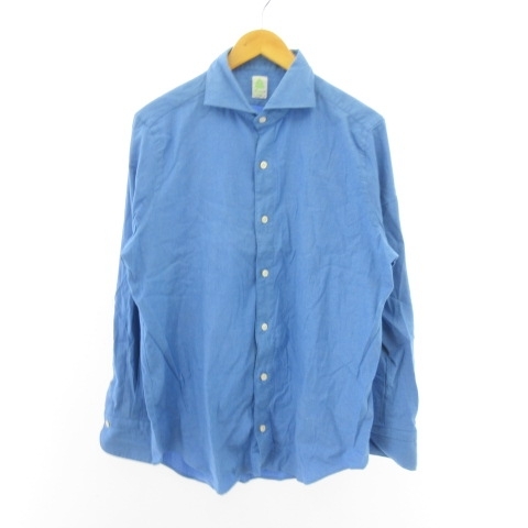 フィナモレ finamore カジュアルシャツ イタリア製 長袖 青 ブルー L メンズ