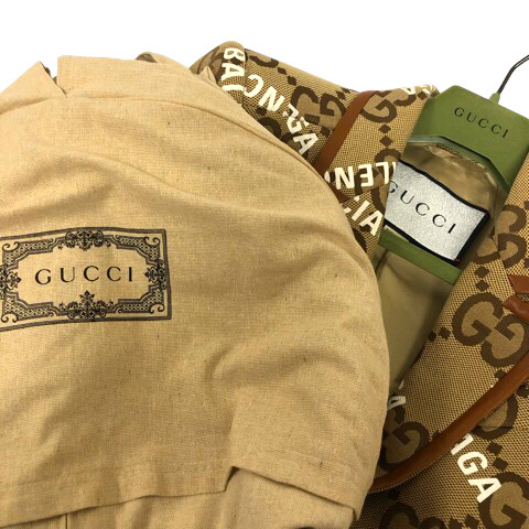 未使用品 グッチ GUCCI ×バレンシアガ 676015 ハッカー プロジェクト ジャンボGG コート ロゴ 総柄 ロング丈 長袖 46 ベージュ 茶 メンズ_画像9