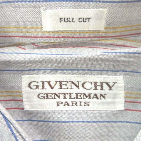 ジバンシィ GIVENCHY シャツ 半袖 ワンポイント ストライプ 39 約Mサイズ グレー OKZ メンズ_画像4