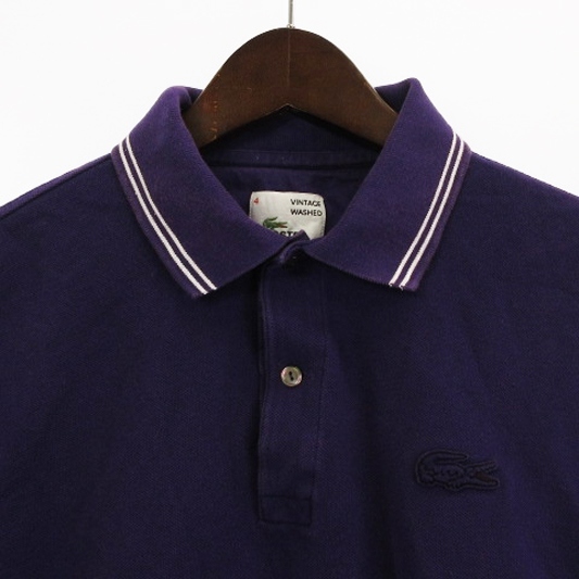 ラコステ LACOSTE ポロシャツ 半袖 ロゴ 刺繍 ライン コットン 紫 パープル 4 トップス ■GY01 メンズの画像2
