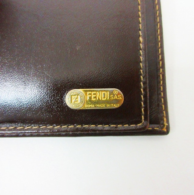 フェンディ FENDI ヴィンテージ ズッカ柄 三つ折り財布 キャンパス×レザー ウォレット ブラウン レディースの画像6