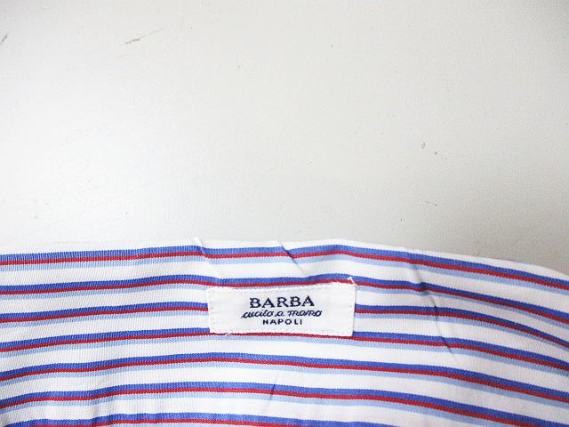 バルバ BARBA ストライプ柄 長袖 シャツ ワイシャツ 40-15‐3/4 白系 ホワイト ボタン イタリア製 メンズ_画像3