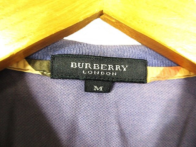 バーバリー ロンドン BURBERRY LONDON ポロシャツ 長袖 胸ポケット ロゴ 刺繍 無地 シンプル ブルー 青 sizeM 国内正規 QQQ メンズ_画像3