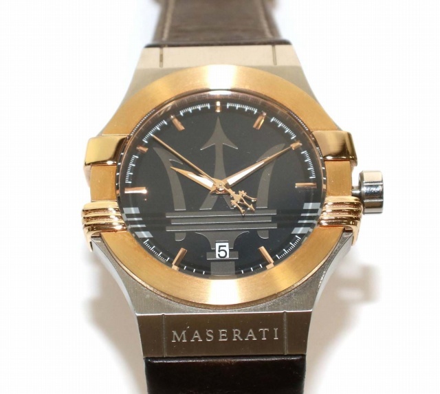 マセラティ MASERATI ポテンザ クォーツ 腕時計 8851108014 3針 カレンダー レザー ウォッチ 茶 ブラウン シルバー /DK レディース