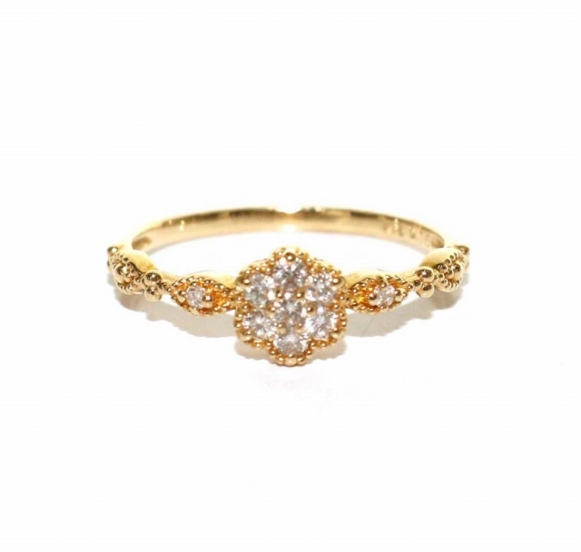 ジュエリーツツミ TSUTSUMI リング 指輪 フラワーモチーフ 10号 0.16ct K18 イエローゴールド アクセサリー ジュエリー レディース_画像1