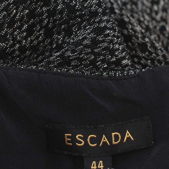 エスカーダ ESCADA ワンピース アシンメトリー ロング ノースリーブ 44 M 黒 ブラック シルバー_画像3