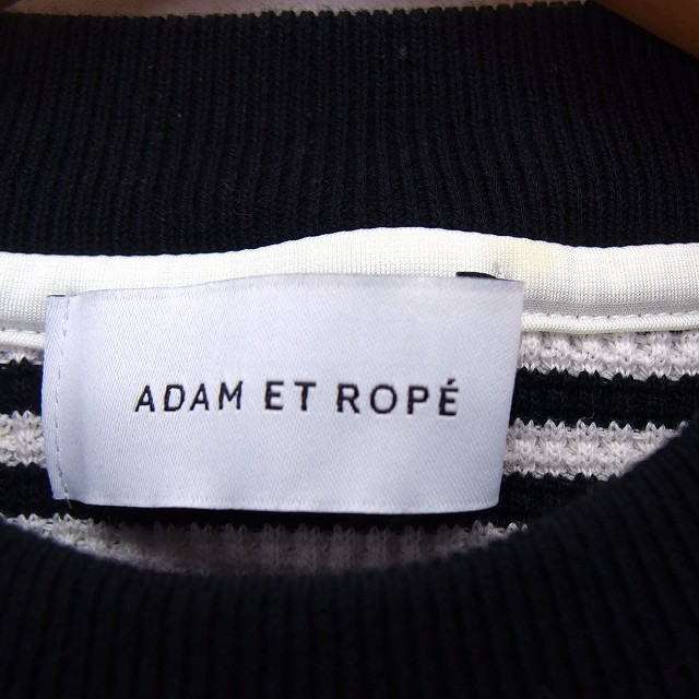 アダムエロペ Adam et Rope' カットソー ニット クルーネック リブ コットン 綿 ボーダー ノースリーブ F 黒 ブラック /NT12 レディース_画像3