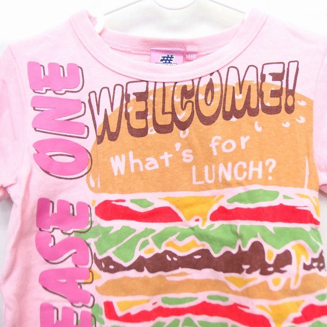 PLEASE ONE 子供服 Tシャツ カットソー ボートネック 半袖 プリント ハンバーガー 英字 110 ピンク /HT14 キッズ_画像5