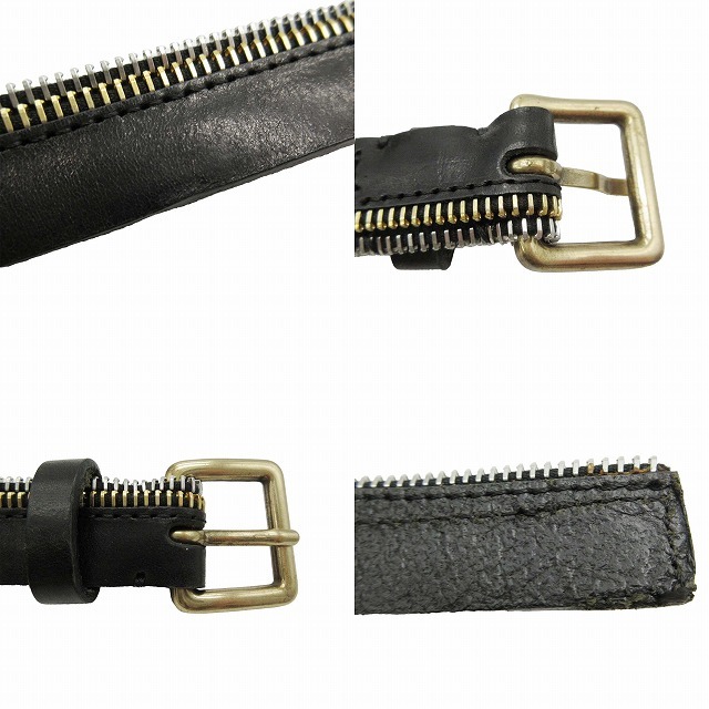 美品 ディーゼル DIESEL ジッパー ジップ ナロー ベルト 幅2cm ロゴ カウレザー バックル ハトメ 85/34 黒 ブラック ゴールド シルバー_画像5