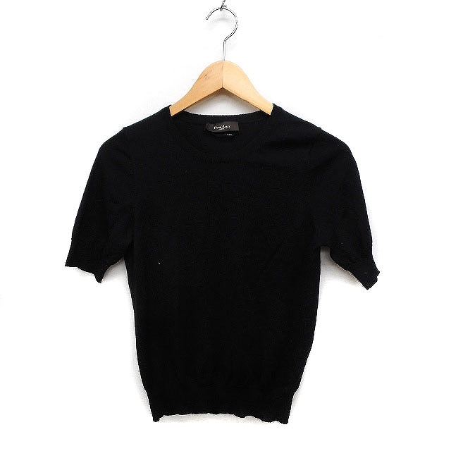 te milk s Beams Demi-Luxe BEAMS short sleeves knitted sweater crew neck plain high gauge wool black black /FT18 lady's 