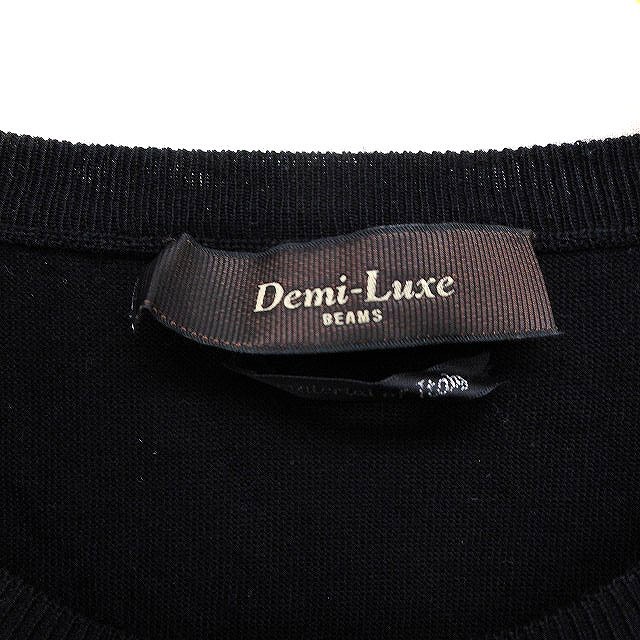 te milk s Beams Demi-Luxe BEAMS short sleeves knitted sweater crew neck plain high gauge wool black black /FT18 lady's 