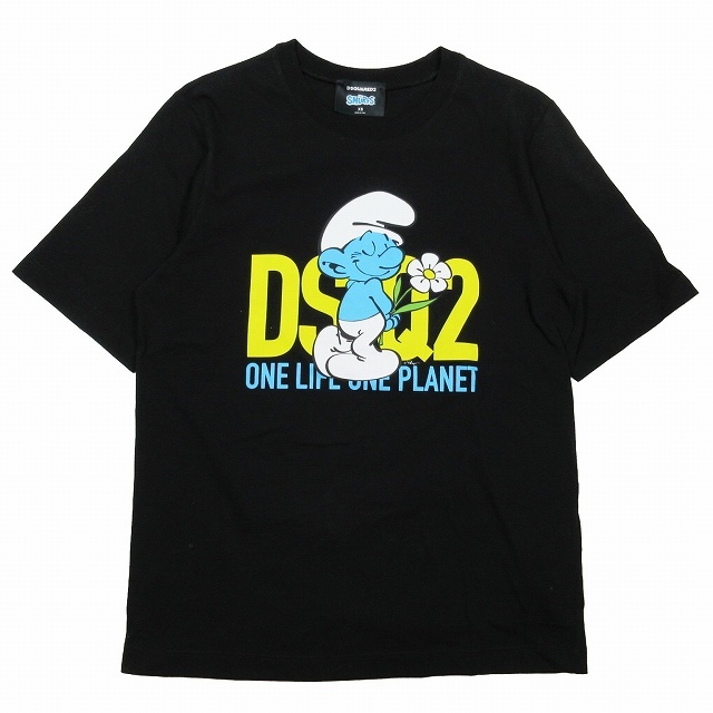 美品 23SS ディースクエアード DSQUARED2 SMURFS ONE LIFE ONE PLANET T-SHIRT Tシャツ スマーフ 半袖 XS 黒 S73GC0284 S24558/10 メンズ