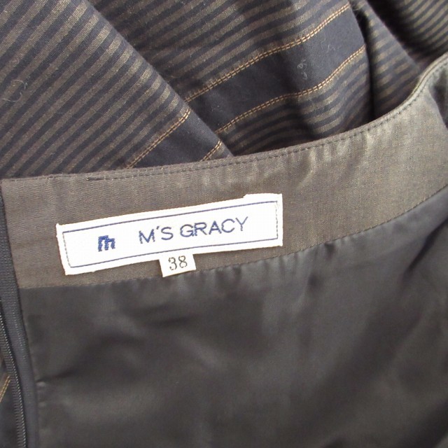 エムズグレイシー M'S GRACY ワンピース フレアスカート ボーダー切替 ロング丈 茶系 ブラウン 黒 ブラック 約M 1130 IBO44 レディース_画像9