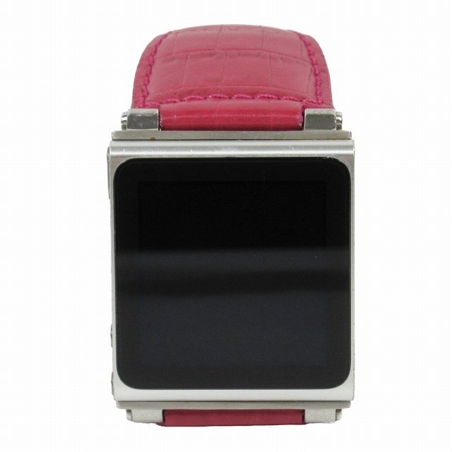 アップル Apple ジャンク品 iPod nano 第6世代 音楽プレーヤー 腕時計 ウォッチ レザーバンド シルバー ピンク/8 メンズ レディースの画像1