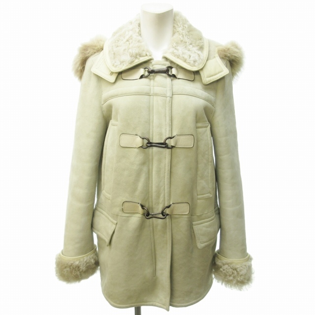  Coach COACH mouton coat jacket coyote fur hood reverse side boa sheep leather middle height beige gray series 2 approximately S 1202 lady's 