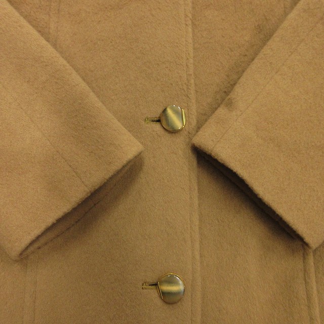 美品 90's カシミヤ ウール ステンカラー コート ジャケット ブルゾン 金縁ボタン オールド ヴィンテージ 9AR 茶 ブラウン レディース_画像4