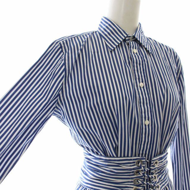  unused goods Polo Ralph Lauren tag attaching Short dress One-piece shirt dress Mini stripe belt 211695037001 long sleeve 0 XS blue 