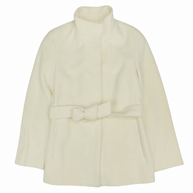  beautiful goods ef-de ef-de Anne gola× wool coat jacket blouson outer ribbon stand-up collar size 9 ivory lady's 