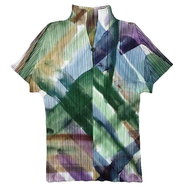 beautiful goods 10ss 2010 pleat pulley zPLEATS PLEASE ISSEY MIYAKE watercolor painting setup ensemble cut and sewn long cardigan feather weave 