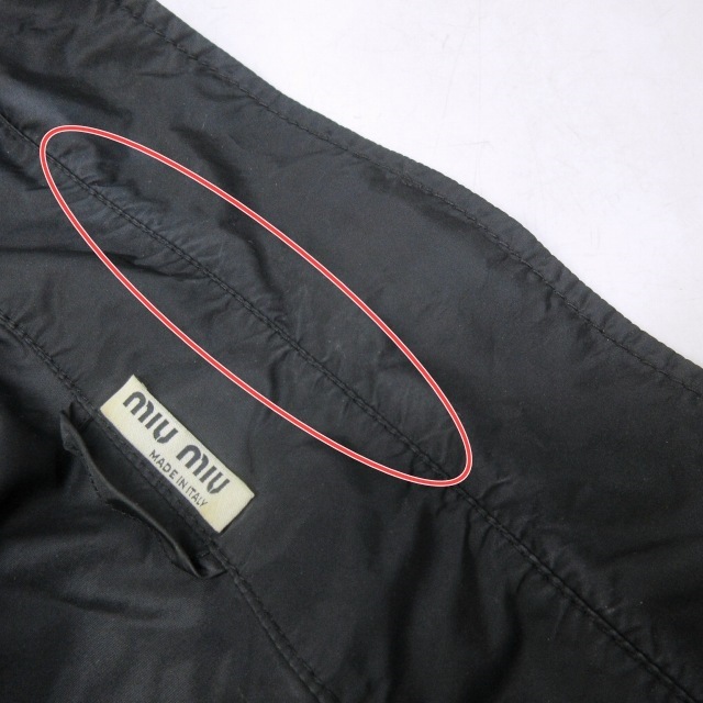 ミュウミュウ miumiu ステンカラーコート ジャケット ロング ナイロン リボン ベルト付 黒 ブラック 38 約M 1215 レディース_画像5