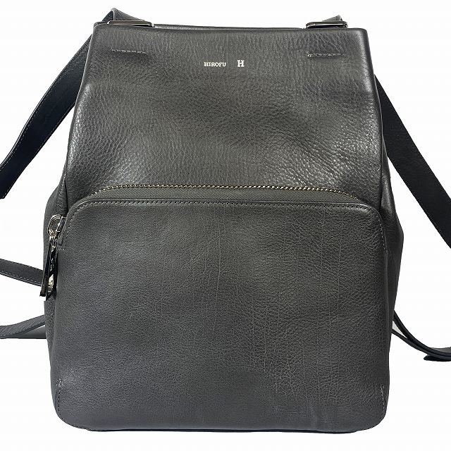  Hirofu HIROFU Ran po leather rucksack backpack L original leather A4 size business rucksack men's lady's dark gray ^B12