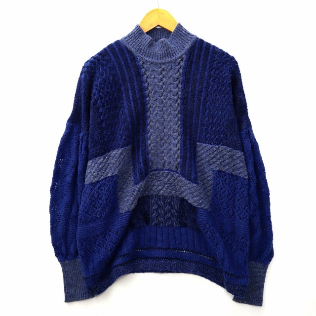 マメクロゴウチ Mame Kurogouchi Mixed Cable Knit Pullover ミックス ケーブルニット プルオーバー セーター 1 BLUE(ブルー) レディース