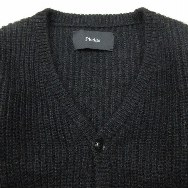  beautiful goods Pledge PLEDGEmo hair × nylon × wool rib knitted cardigan long sleeve . braided V neck low gauge cut and sewn tops 