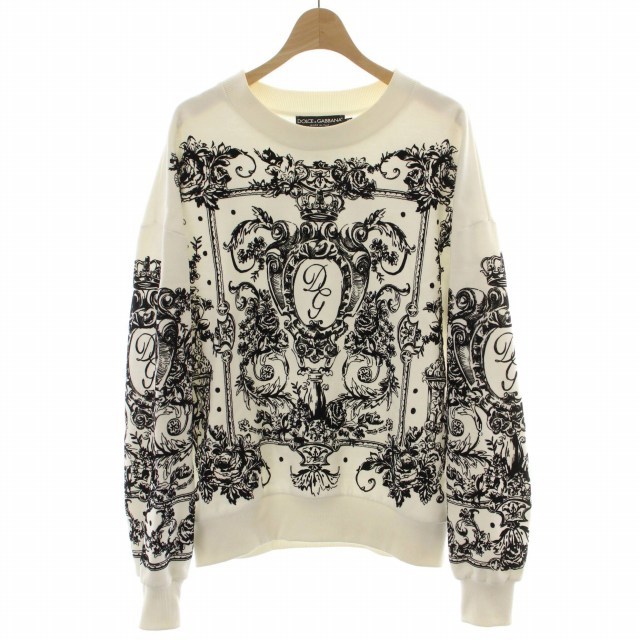  Dolce & Gabbana Dolce&Gabbana DOLCE&GABBANA sweat sweatshirt flocky total pattern G9PF8T Italy made XS white black 