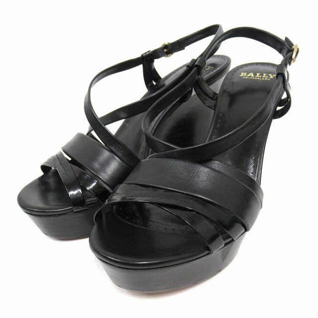  Bally BALLY кожа ремешок сандалии обувь высокий каблук обувь размер 36.5 23.5cm чёрный черный женский 