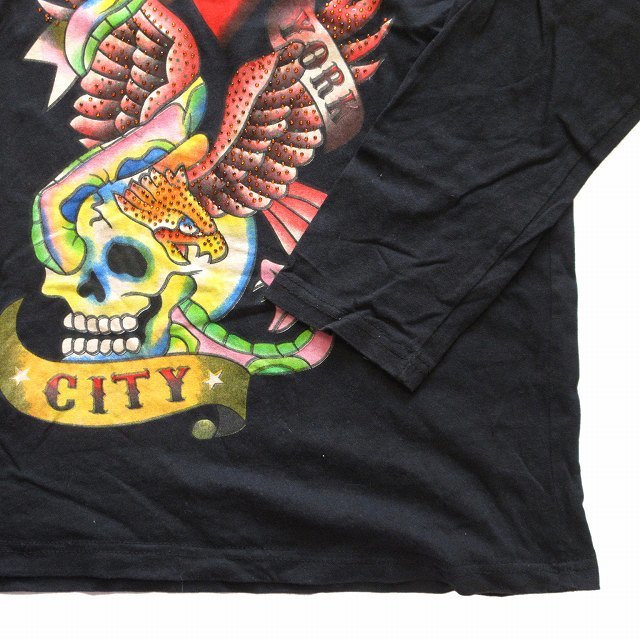 エドハーディー Ed Hardy スカル ラインストーン プリント ロング Tシャツ カットソー ロンT 丸首 長袖 XL 大きいサイズ メンズ♪11※_画像4