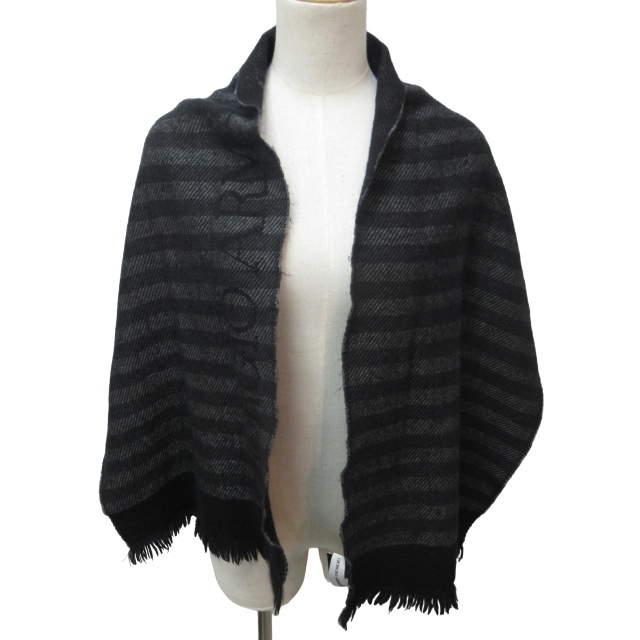 joru geo Armani GIORGIO ARMANI wool muffler stole stripe pattern Italy made black black 1225 men's 