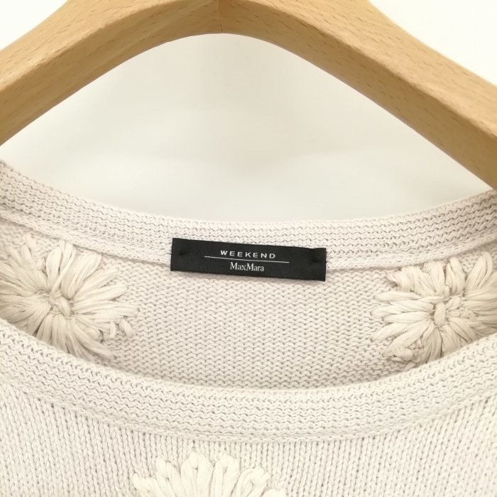 マックスマーラ ウィークエンドライン MAX MARA WEEKEND LINE フラワーモチーフ 刺繍 コットン ニット セーター プルオーバー S グレージュ_画像6