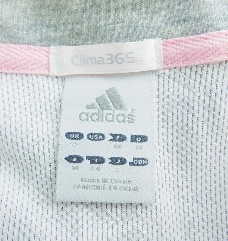 アディダス adidas Clima365 ジップアップパーカー 長袖 スタンドカラー 薄手 スリーストライプス L グレー ピンク /BT メンズ_画像9