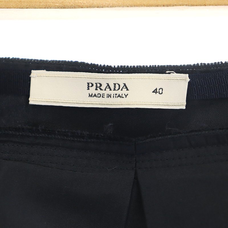 プラダ PRADA タックフレアスカート 膝丈 シルク 40 紺 ネイビー /MI ■OS レディース_画像3