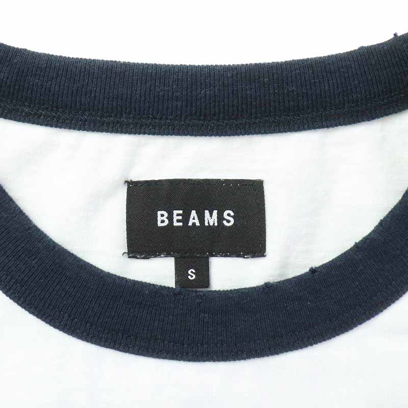 ビームス BEAMS 23SS プリント リンガーTシャツ カットソー 半袖 ダメージ加工 S 白 ホワイト 11-08-0190-146 /AT16 メンズ レディース_画像4