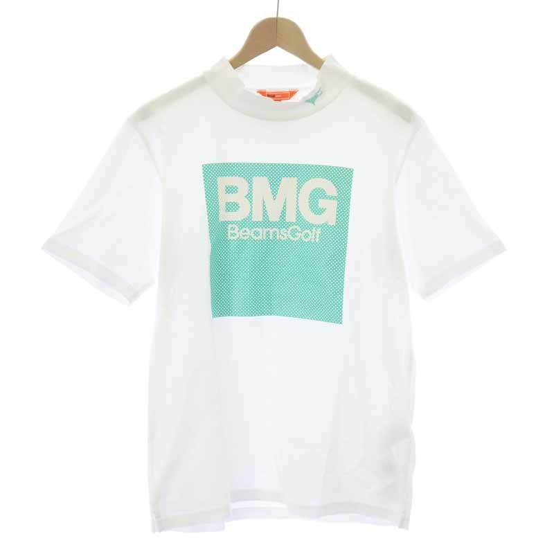 ビームスゴルフ BEAMS GOLF ポンチ モックネックシャツ Tシャツ カットソー 半袖 プリント ゴルフウェア M 白 ホワイト 82-03-0002-444 /AT_画像1