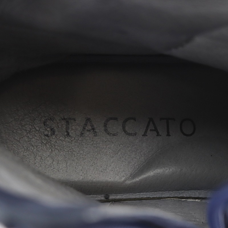 スタッカート STACCATO ハイカットスニーカー スエード レザー リボン サイドファスナー 23.5cm ネイビー /WM レディース_画像7