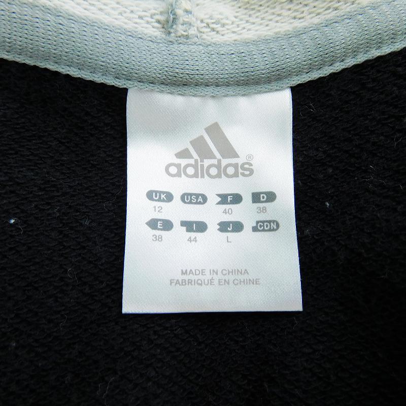 アディダス adidas ジップアップパーカー フード 長袖 薄手 コットン プリント ロゴ L 紺 グレー ネイビー アウター /BT レディース_画像8