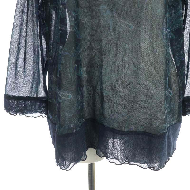 レリアン Leilian 近年モデル シアーペイズリープリントハイネックカットソー 七分袖 大きいサイズ 13+ 紺 マルチカラー ネイビー_画像5