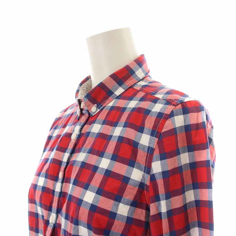 トミーヒルフィガー TOMMY HILFIGER Fitted ボタンダウンシャツ チェック 長袖 4 M 赤 レッド /YI13 レディース_画像4