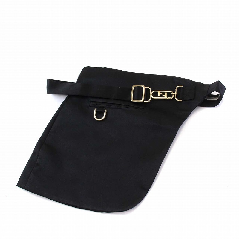  Fendi FENDI AKSS JERSEY Abito long One-piece long sleeve FF metal fittings belt attaching 46 L black black FDB877 /KH lady's 