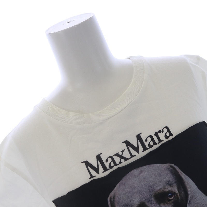 マックスマーラ MAX MARA 白タグ MMDOG Tシャツ カットソー クルーネック プルオーバー 半袖 ドッグ プリント M 白 黒 グレー /SI26_画像4