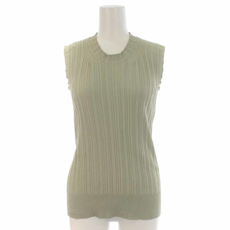アンフィル unfil high twist cotton ribbed-knit sleeveless top ニット カットソー リブ ノースリーブ 1 S 黄緑 ライトグリーン_画像1