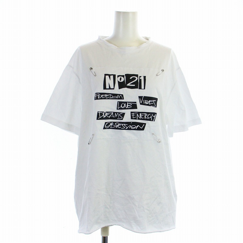 nmero Vent u-noN°21 T-shirt cut and sewn short sleeves crew neck Logo safety pin XS white white 22AU-F012-4157 /KU lady's 